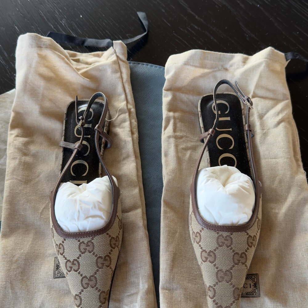 Gucci Beige Monogram Slingback Shoes - Picture 7 of 7